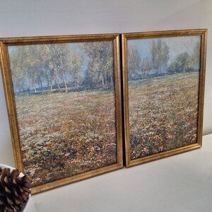 2 framed meadow tree paintings in gold frame ( print ) wall art